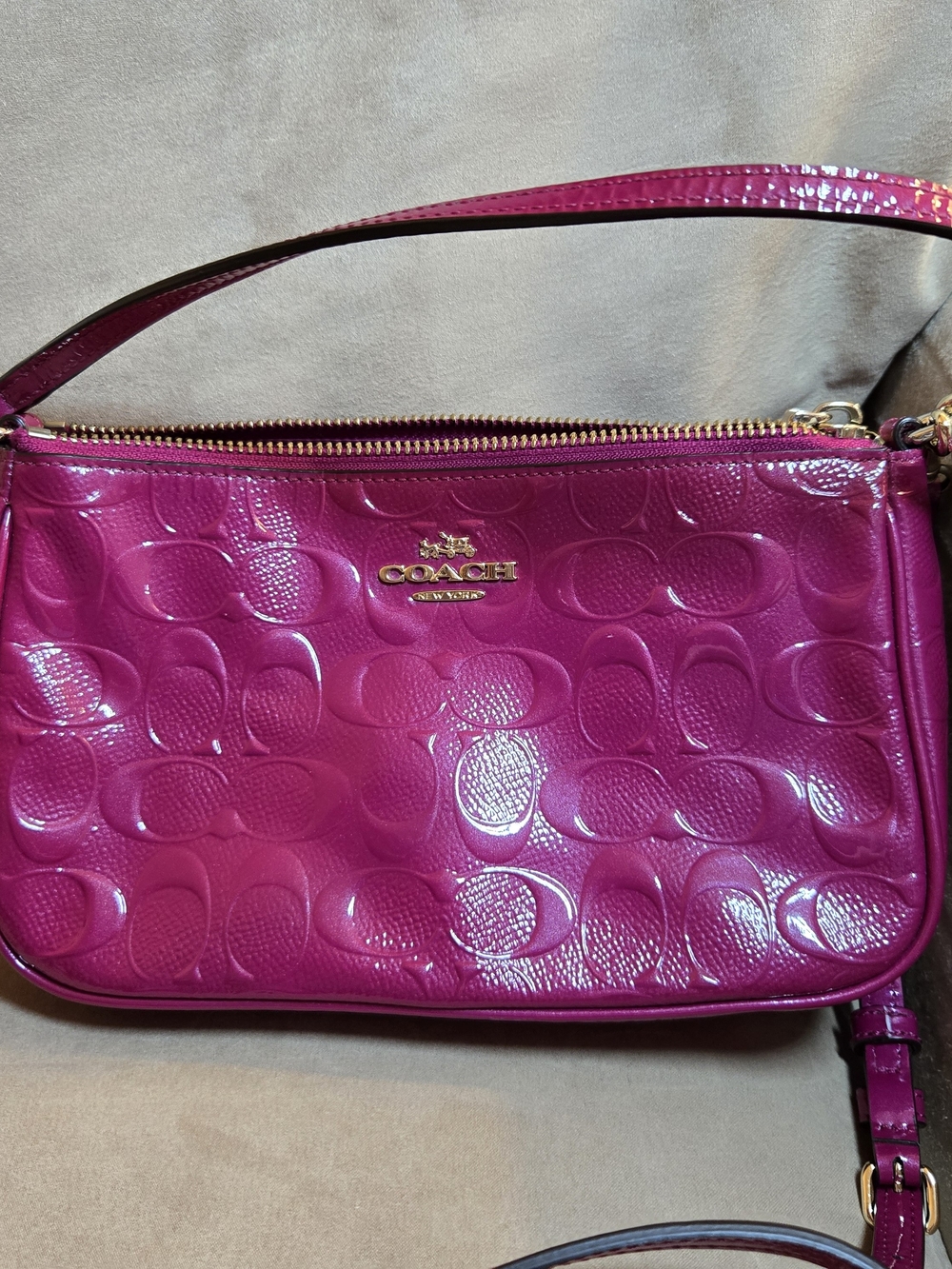Coach Fuchsia Patent Leather Crossbody Bag with Signature C Pattern